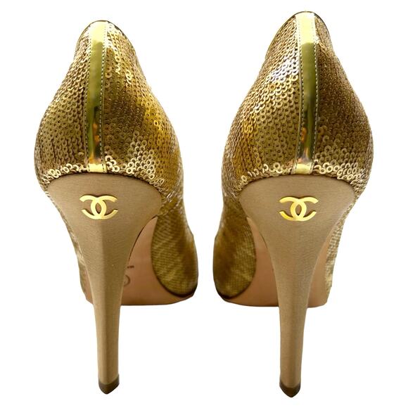 CHANEL Interlocking CC Sequins Round Toe Pumps EU 40 US 9.5-10 High Heels - Picture 5 of 13
